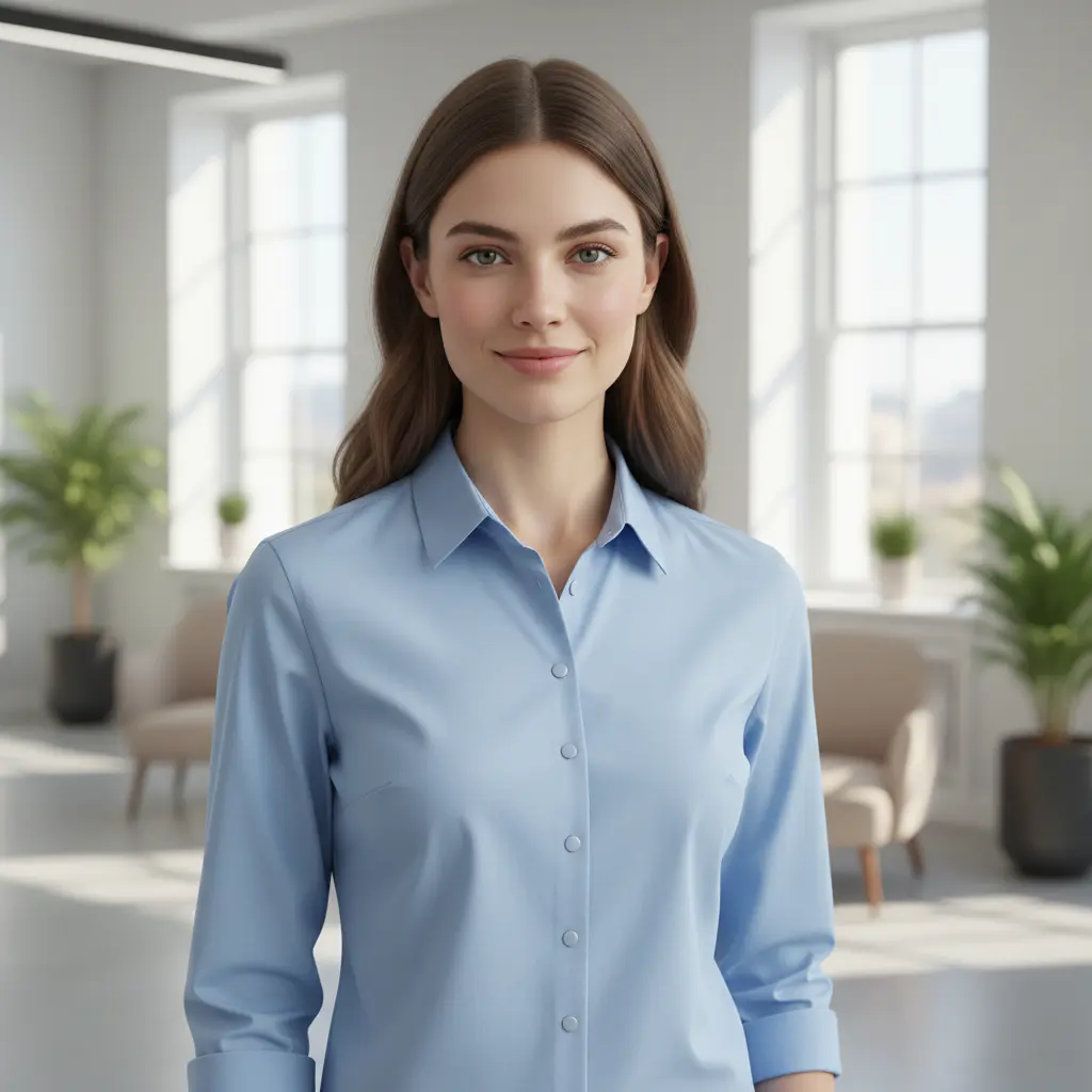 Persona vistiendo una camisa de tono azul pastel con cierres magnéticos